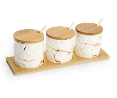 Classic Touch 3-Piece Marble Canister and Spoon Set