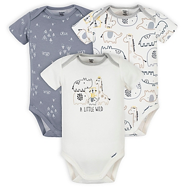 Gerber&reg; Onesies&reg; 3-Pack Organic Cotton Little Wild Short Sleeve Bodysuits in Grey. View a larger version of this product image.
