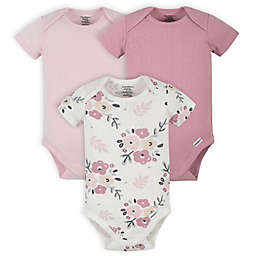 Gerber&reg; Newborn 3-Pack Flowers Onesies&reg; Bodysuits in Pink