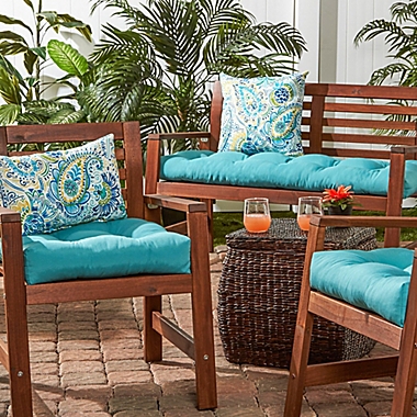 Greendale Home Fashions Square Indoor/Outdoor Throw Pillows in Blue Baltic (Set of 2). View a larger version of this product image.