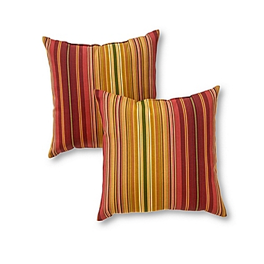 Greendale Home Fashions Kinnabari Stripe Square Outdoor Throw Pillows in Red (Set of 2). View a larger version of this product image.