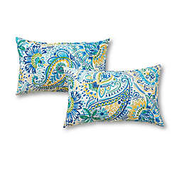 Greendale Home Fashions Baltic Paisley 2-Piece Outdoor Lumbar Pillow Set in Blue