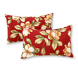 Greendale Home Fashions Roma Floral 2-Piece Outdoor Lumbar Pillow Set in Light Red