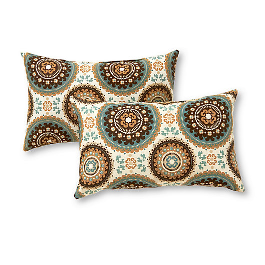 Alternate image 1 for Greendale Home Fashions Spray Medallion 2-Piece Outdoor Lumbar Pillow Set in Brown