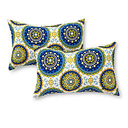 Greendale Home Fashions Summer Medallion 2-Piece Outdoor Lumbar Pillow Set in Blue/Green