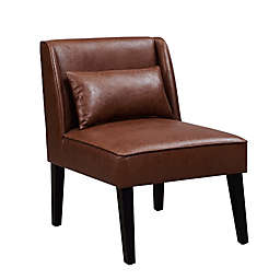 Teamson Home Faux Leather Lounge Chair with Pillow in Brown