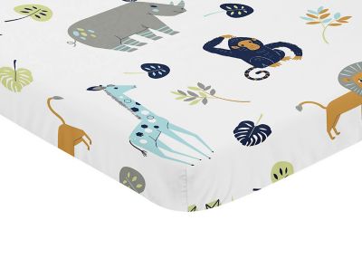 Sweet Jojo Designs&reg; Mod Jungle Mini Fitted Crib Sheet in Blue/Grey/Green