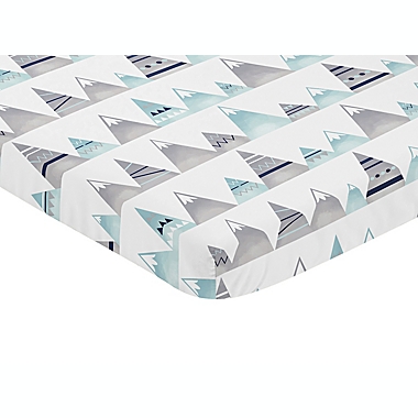 Sweet Jojo Designs&reg; Mountains Mini Fitted Crib Sheet in Grey/Blue. View a larger version of this product image.