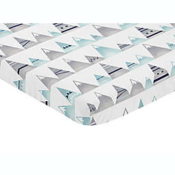 Sweet Jojo Designs® Mountains Mini Fitted Crib Sheet in Grey/Blue