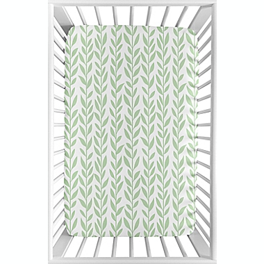 Sweet Jojo Designs&reg; Sunflower Leaf Mini Fitted Crib Sheet in Green/White. View a larger version of this product image.