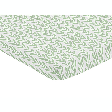 Sweet Jojo Designs&reg; Sunflower Leaf Mini Fitted Crib Sheet in Green/White. View a larger version of this product image.