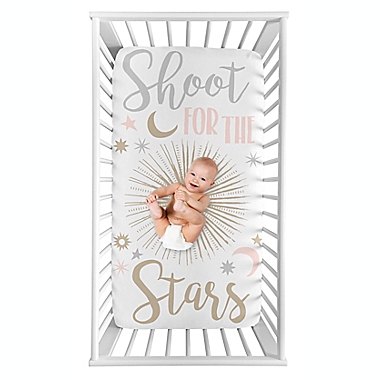 Sweet Jojo Designs&reg; Celestial Photo-Op Fitted Crib Sheet in Pink/Gold. View a larger version of this product image.