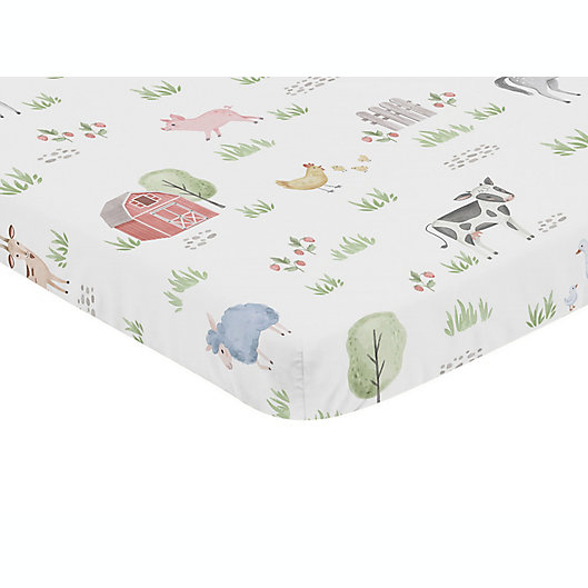Alternate image 1 for Sweet Jojo Designs® Farm Animals Mini Fitted Crib Sheet