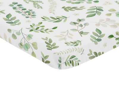 Sweet Jojo Designs&reg; Watercolor Botanical Leaf Mini Fitted Crib Sheet in Green/White