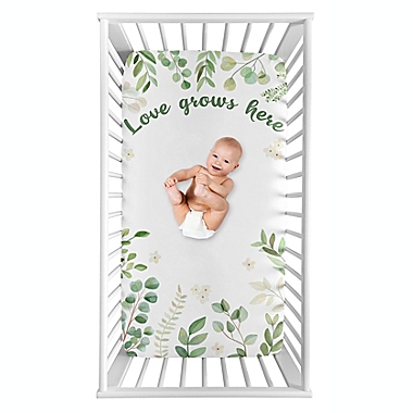 Sweet Jojo Designs&reg; Watercolor Botanical Leaf Photo Op Fitted Crib Sheet in Green/White. View a larger version of this product image.