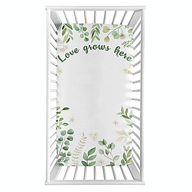 Sweet Jojo Designs&reg; Watercolor Botanical Leaf Photo Op Fitted Crib Sheet in Green/White. View a larger version of this product image.