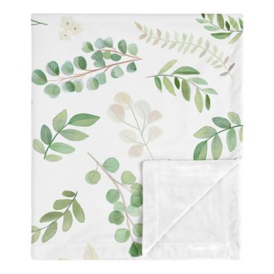 Sweet Jojo Designs&reg; Watercolor Botanical Leaf Baby Blanket in Green/White