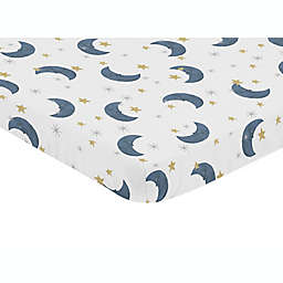 Sweet Jojo Designs® Moon Bear Mini Fitted Crib Sheet in Blue/Gold