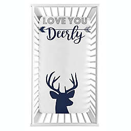 Sweet Jojo Designs® Deer Photo Op Fitted Crib Sheet in Navy/White
