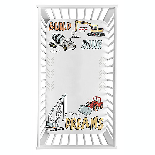 Alternate image 1 for Sweet Jojo Designs® Construction Truck Photo Op Fitted Crib Sheet in Red/Blue