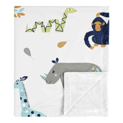Sweet Jojo Designs&reg; Mod Jungle Minky Blanket in Blue/Grey/Green