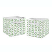 Sweet Jojo Designs&reg; Sunflower Leaf Fabric Storage Bins in Green/White (Set of 2)
