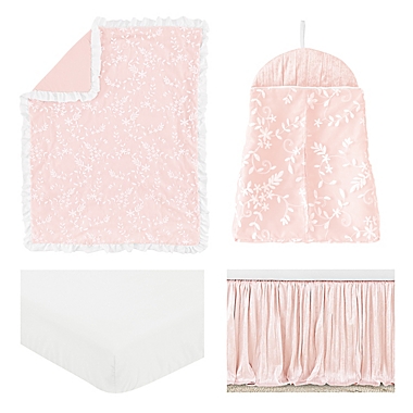 Sweet Jojo Designs&reg; Lace 4-Piece Crib Bedding Set in Pink/White. View a larger version of this product image.