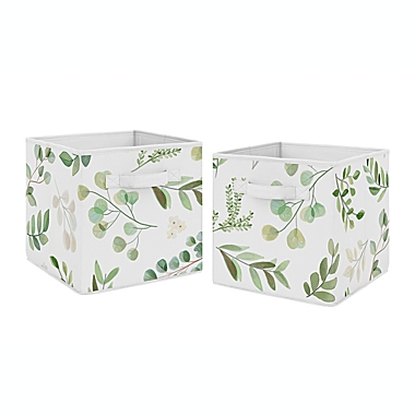 Sweet Jojo Designs&reg; Watercolor Botanical Leaf Storage Bins in Green/White (Set of 2)<br />. View a larger version of this product image.