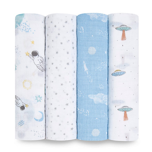 Alternate image 1 for aden + anais™ essentials 4-Pack Explorers Swaddle Blankets in Blue