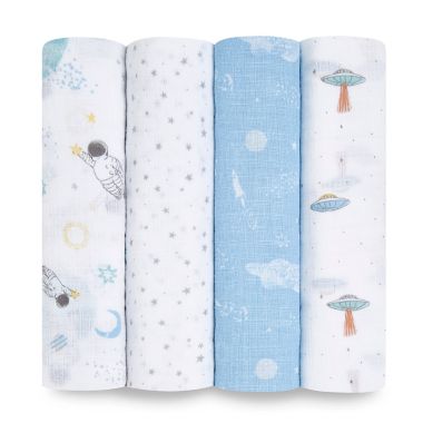 aden + anais&trade; essentials 4-Pack Explorers Swaddle Blankets in Blue. View a larger version of this product image.