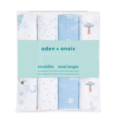 aden + anais&trade; essentials 4-Pack Explorers Swaddle Blankets in Blue. View a larger version of this product image.