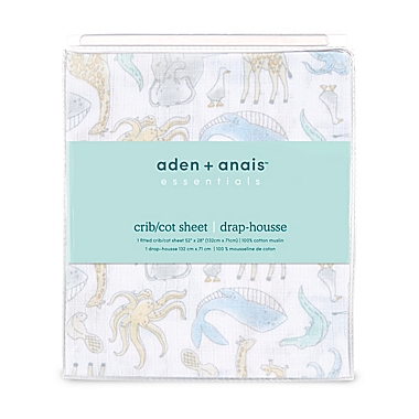 aden + anais&trade; essentials History Muslin Fitted Crib Sheet in Grey. View a larger version of this product image.