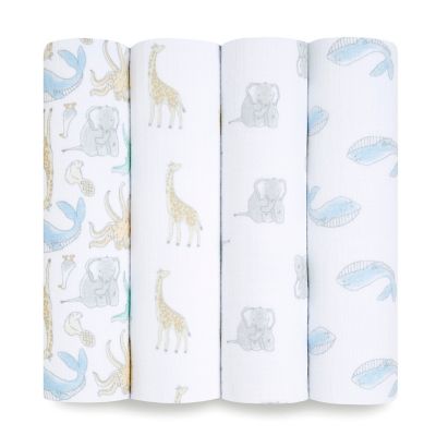 aden + anais&trade; essentials 4-Pack History Muslin Swaddles in Grey