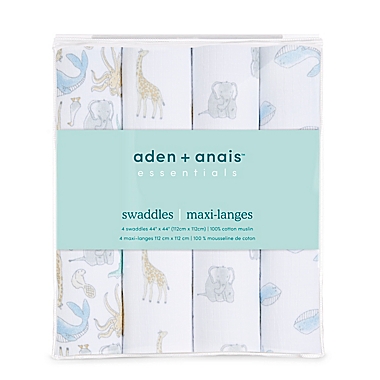 aden + anais&trade; essentials 4-Pack History Muslin Swaddles in Grey. View a larger version of this product image.
