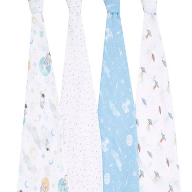 aden + anais&trade; essentials 4-Pack Explorers Swaddle Blankets in Blue. View a larger version of this product image.