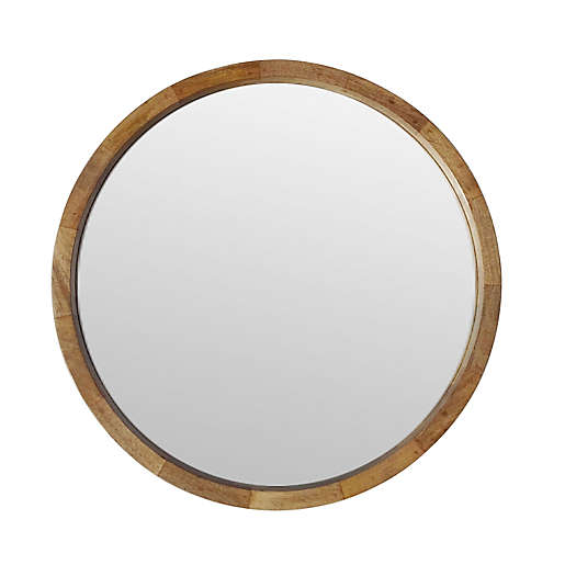Round Wall Mirror In Natural Wood, Round Wood Framed Bathroom Mirrors