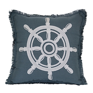 Destination Summer Captain&#39;s Wheel Ship Square Indoor/Outdoor Throw Pillow in Grey. View a larger version of this product image.