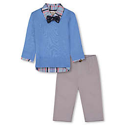 Beetle & Thread® Size 0-3M 4-Piece Sweater, Shirt, Pant and Bow Tie Set in Light Blue/Grey