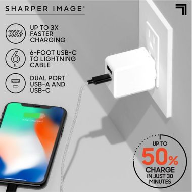 Sharper Image&reg; Fast-Charging Portable Adapter with Lightning Charging Cable. View a larger version of this product image.