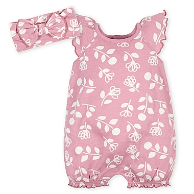 Gerber&reg;  2-Piece Flowers Romper and Headband Set in Pink. View a larger version of this product image.