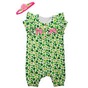Bonnie Baby Size 0-3M 2-Piece Clover Bows Romper and Headband Set in Green