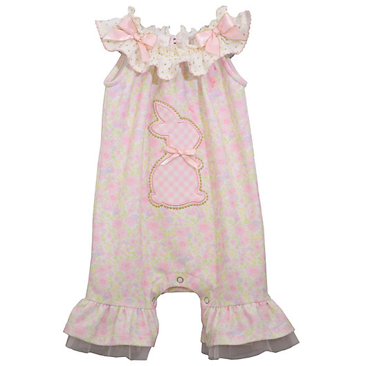 Alternate image 1 for Bonnie Baby Ruffle Bunny Romper in Pink