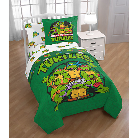 Alternate image 1 for Teanage Mutant Ninja Turtles Green Bricks Full Comforter Set