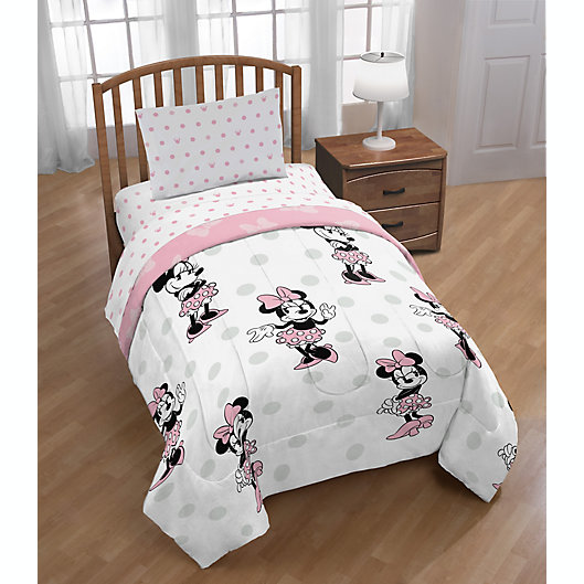 Includes Reversible Comforter... Disney Minnie Mouse Dots 4 Piece Twin Bed Set 