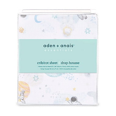aden + anais&trade; essentials Space Muslin Fitted Crib Sheet in Blue. View a larger version of this product image.