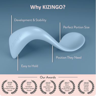 Kizingo Left-Handed Toddler Spoon in Blue. View a larger version of this product image.