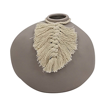 Wild Sage&trade; 6-Inch Vase with Tassel in Grey. View a larger version of this product image.