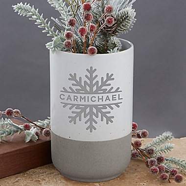 Holiday Snowflake Personalized Christmas Cement Vase. View a larger version of this product image.