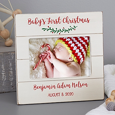 Baby&#39;s First Christmas Personalized Shiplap Frame. View a larger version of this product image.