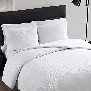 Vera Wang&reg; Waffle Pique 3-Piece Queen Duvet Cover Set in White. View a larger version of this product image.
